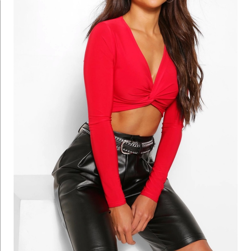 Boohoo Slinky Twist Detail Crop Top